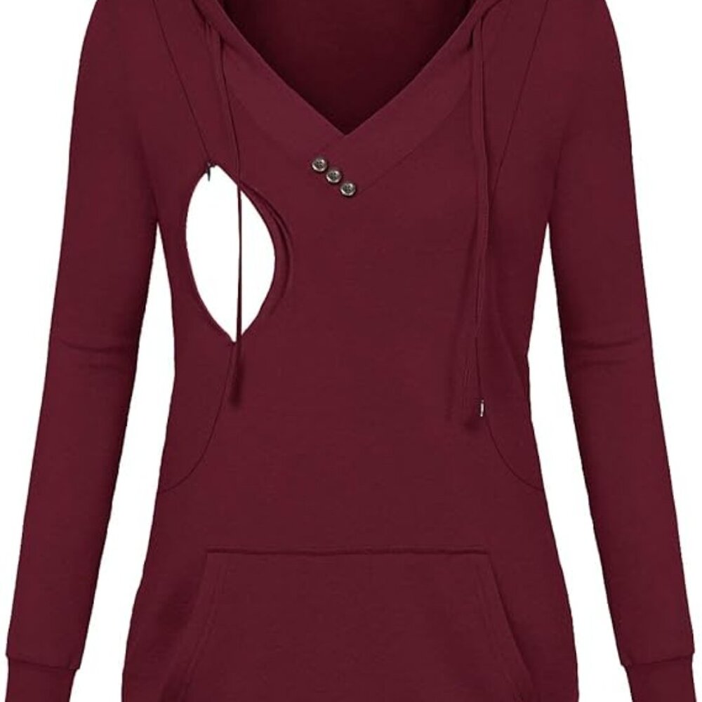 Breastfeeding Hoodie, Womens Long Sleeve Nursing Top-  Large